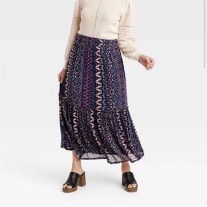 NEW Knox Rose Navy Blue and Purple Geometric Aztec Print Midi Maxi Skirt XXL